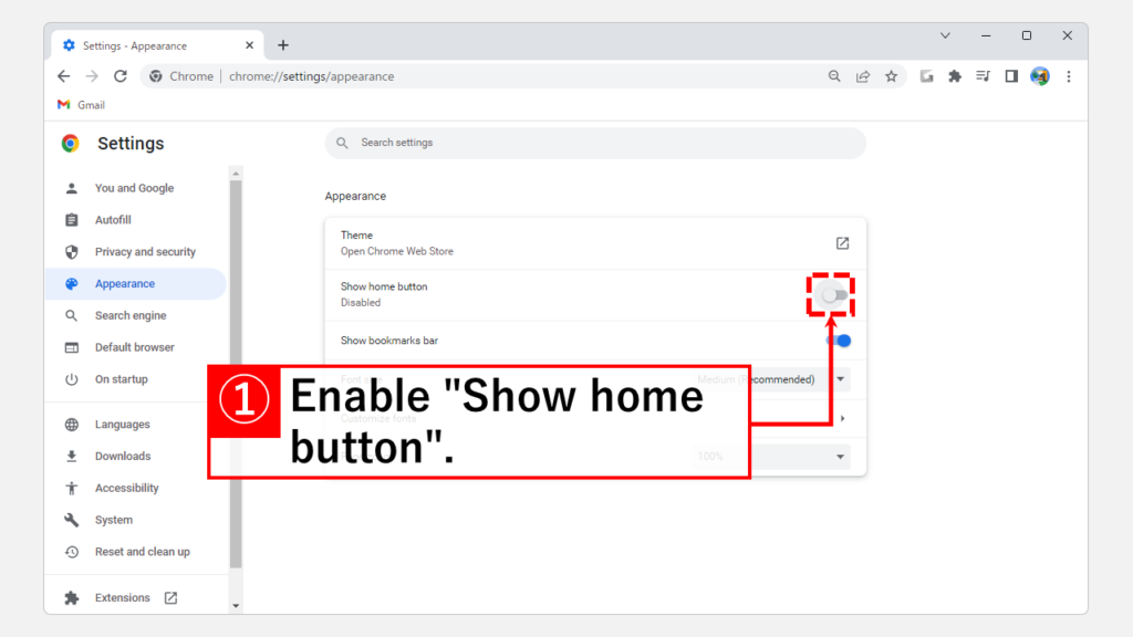 How to display the Home button in Google Chrome.