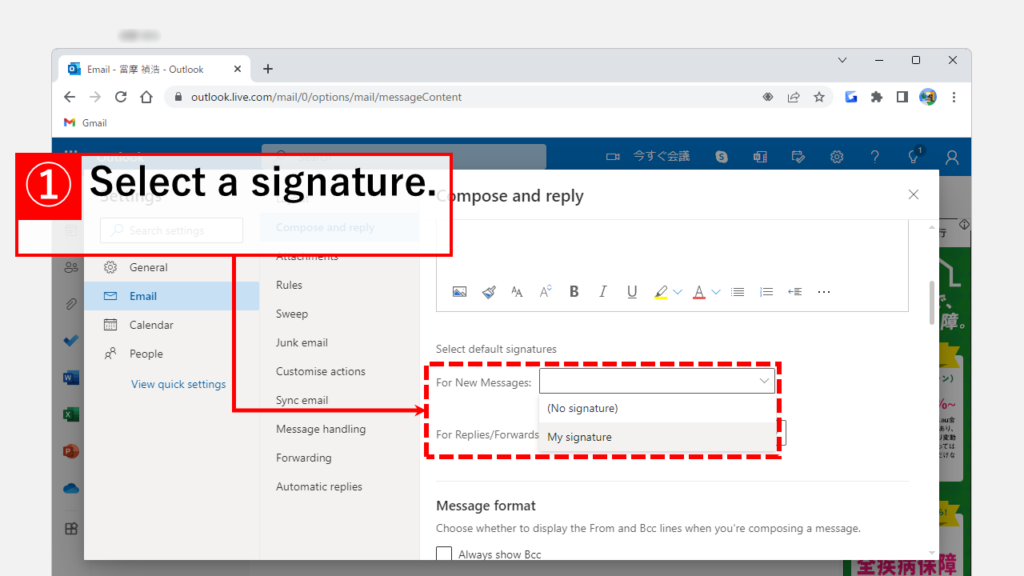 How to set up a signature created in the Outlook.live.com to be entered automatically.