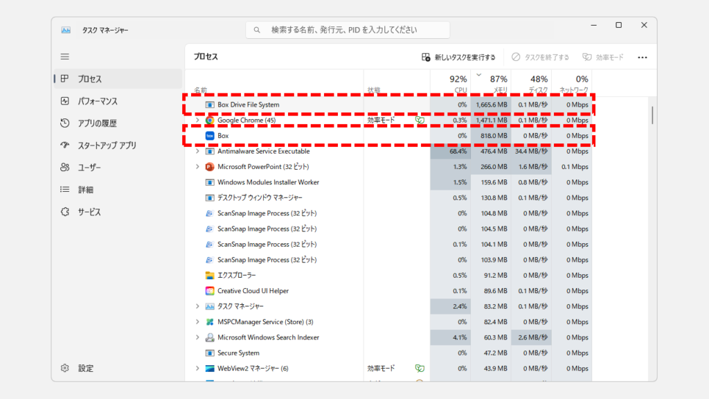 2G程度のメモリを消費するBox DriveとBox Drive File System