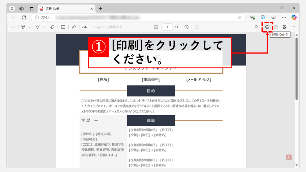 インターネットブラウザを使用してPDFのパスワードを解除する方法（無償） Step3 印刷メニューを開く