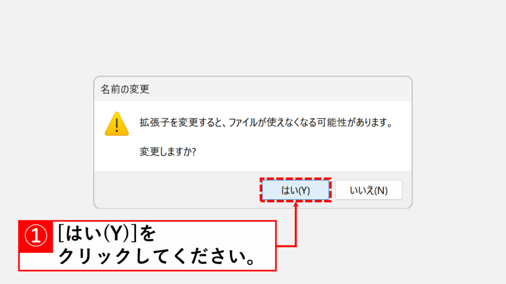 最も手軽にJFIFからJPGに変換する方法｜拡張子をJFIFからJPGに変える Step3 確認メッセージで「はい(Y)」をクリック