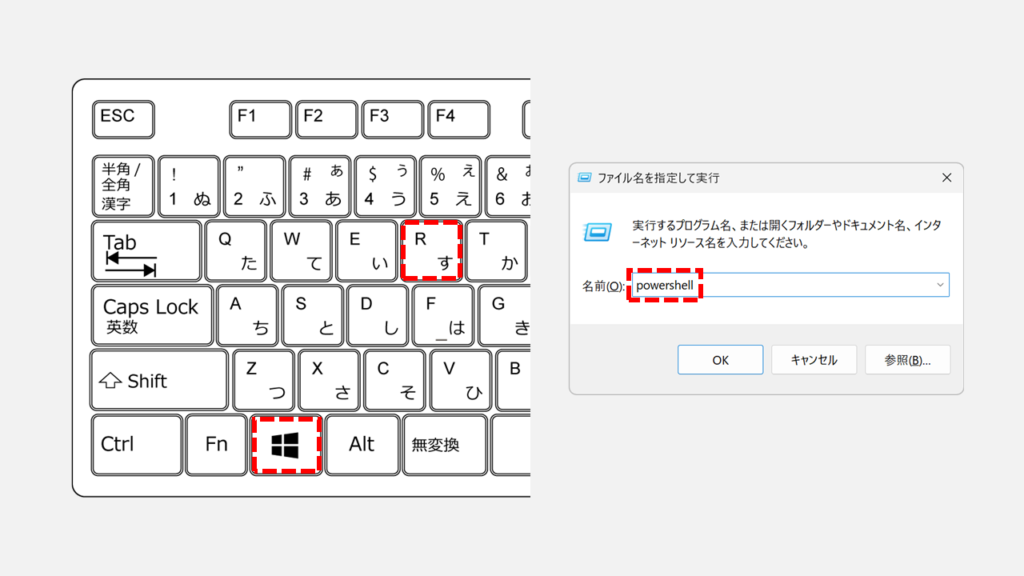 「ファイル名を指定して実行」でPowerShellを管理者として素早く起動する方法 Step1 「ファイル名を指定して実行」ウィンドウを開き、「powershell」と半角英数で入力