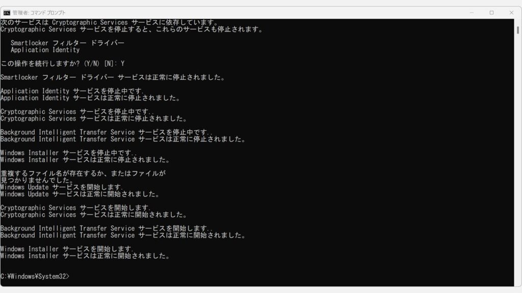 コマンドプロンプトでWindows Installerサービスが正常に開始されましたと表示された成功画面