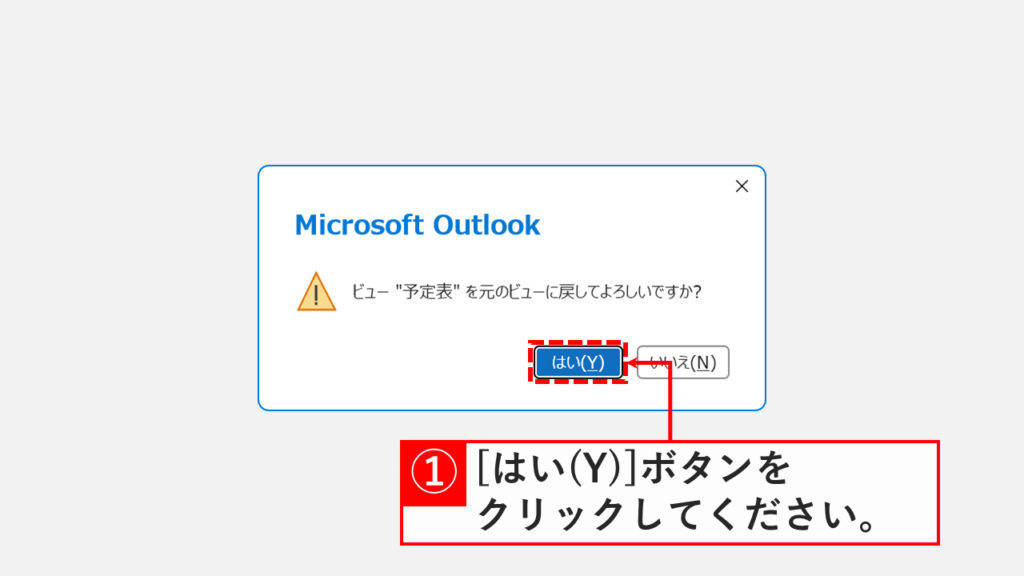 ビューのリセットを確認する画面で「はい」をクリックする