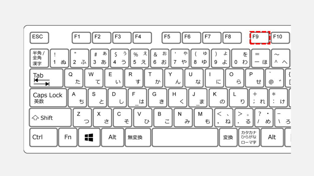 F9キーを押しているスクリーンショット