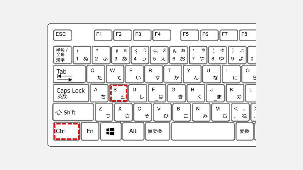 PDFを上書き保存するショートカット、CtrlキーとSキーの位置を示したキーボードの画像