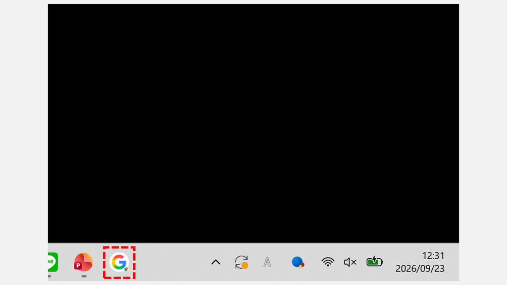 右下に小さなChromeのマークが付いたGoogleのショートカットが、タスクバーに追加されているスクリーンショット