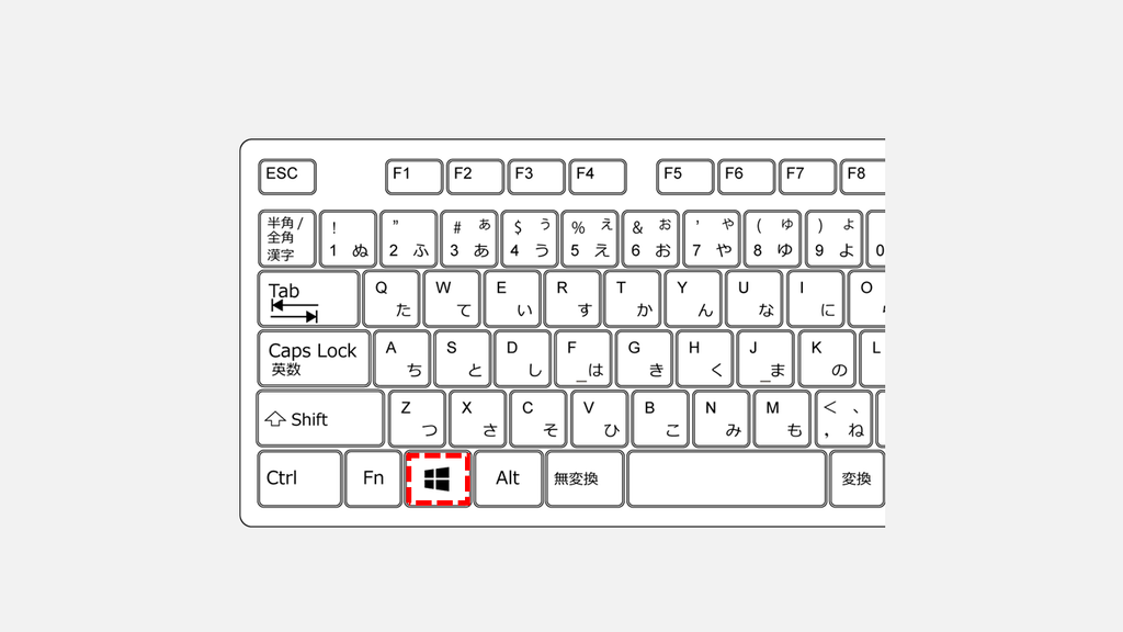 Windows11でメモ帳の開き方としてスタートメニューを開くため、キーボードのWindowsキーを赤枠で示したスクリーンショット